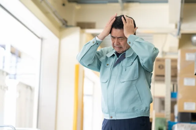 在庫に頭を抱える人の写真